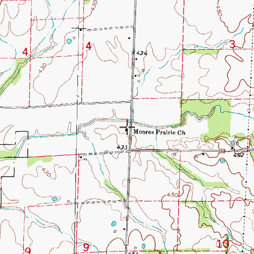 Topographic Map of Moores Prairie Church, IL