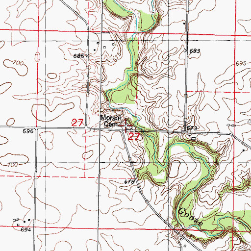 Topographic Map of Morain Cemetery, IL