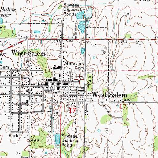 Topographic Map of Moravian Cemetery, IL