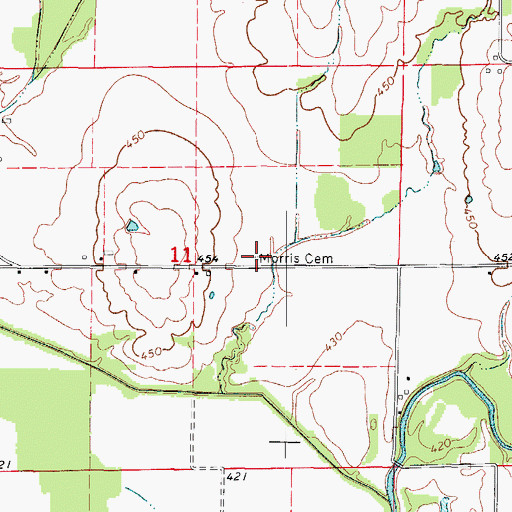 Topographic Map of Morris Cemetery, IL