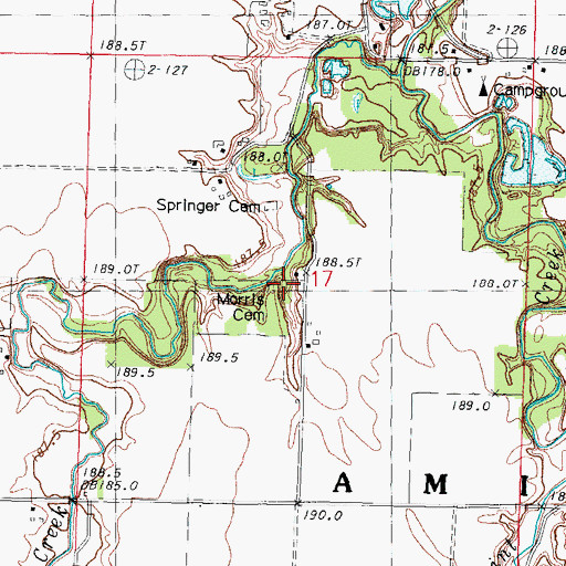 Topographic Map of Morris Cemetery, IL