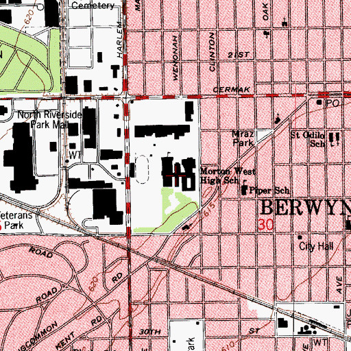 Topographic Map of Morton West High School, IL