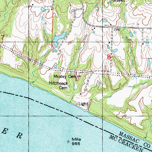 Topographic Map of Mosley Cemetery, IL