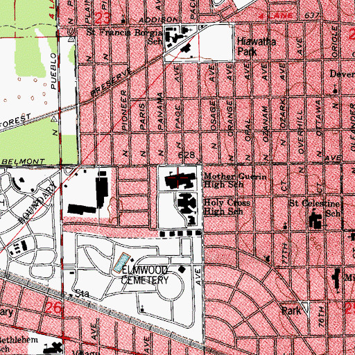 Topographic Map of Mother Guerin High School, IL