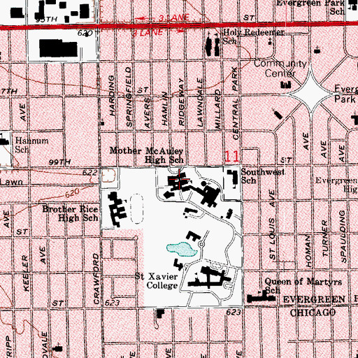 Topographic Map of Mother McAuley High School, IL