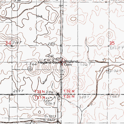 Topographic Map of Hegland Cemetery, IL