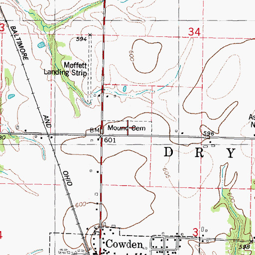 Topographic Map of Mound Cemetery, IL