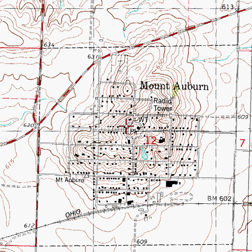 Topographic Map of Mount Auburn, IL