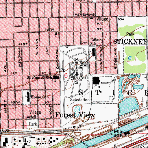 Topographic Map of Mount Auburn Memorial Cemetery, IL