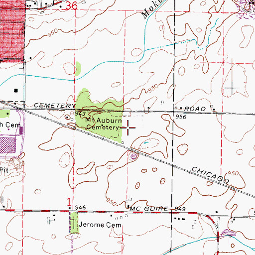 Topographic Map of Mount Auburn Cemetery, IL