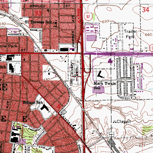 Topographic Map of Mount Calvary Cemetery, IL