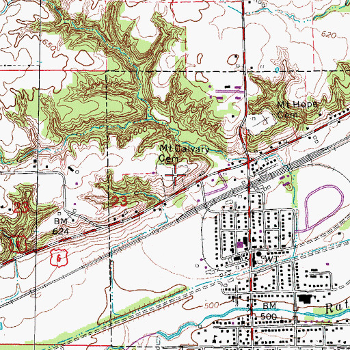 Topographic Map of Mount Calvary Catholic Cemetery, IL
