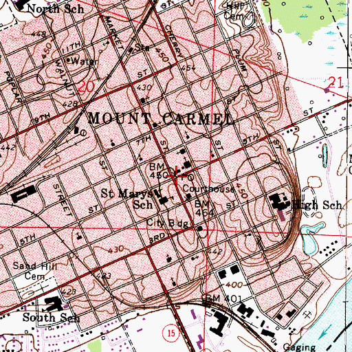 Topographic Map of Mount Carmel, IL