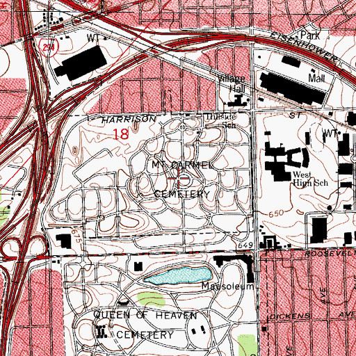 Topographic Map of Mount Carmel Cemetery, IL