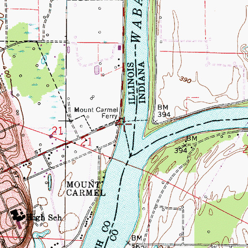 Topographic Map of Mount Carmel Ferry, IL