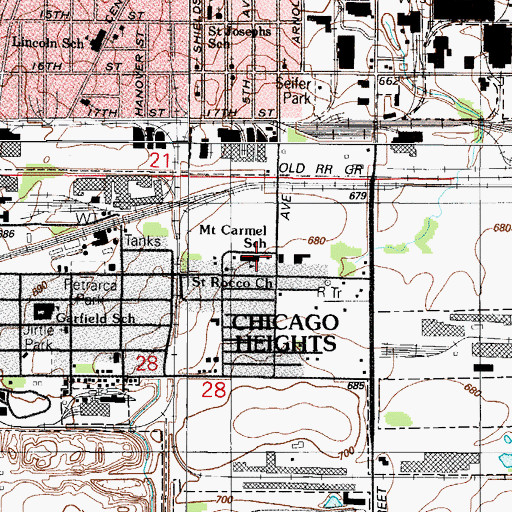 Topographic Map of Mount Carmel School, IL