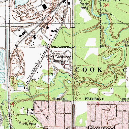 Topographic Map of Mount Glenwood Memory Gardens, IL