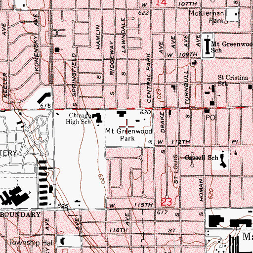 Topographic Map of Mount Greenwood Park, IL