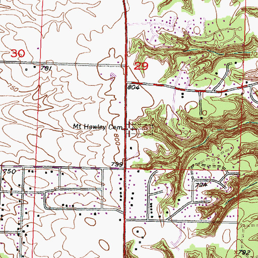 Topographic Map of Hawley Cemetery, IL