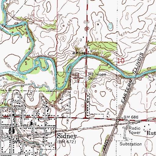 Topographic Map of Mount Hope Cemetery, IL
