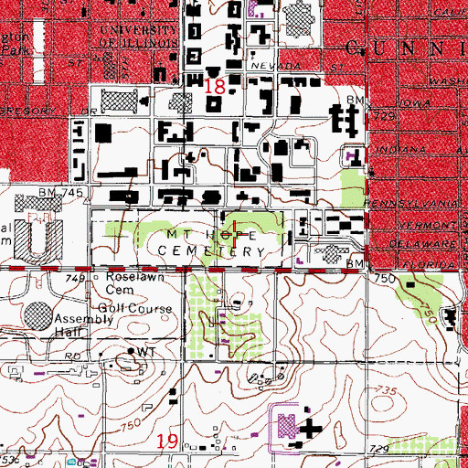 Topographic Map of Mount Hope Cemetery, IL