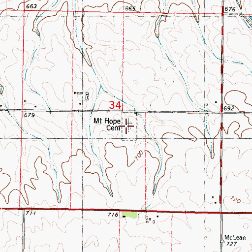 Topographic Map of McLean-Mount Hope Cemetery, IL