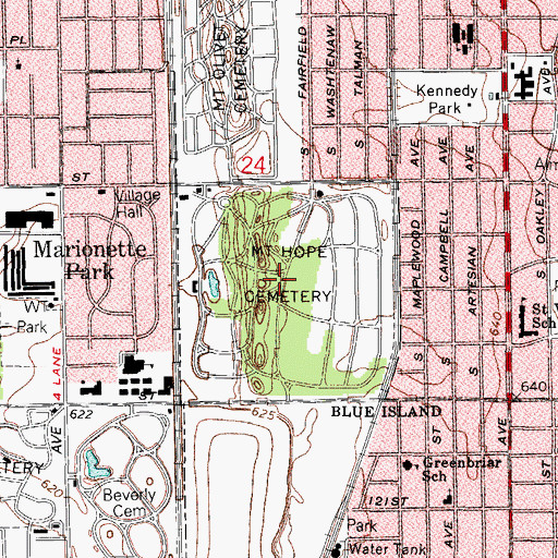 Topographic Map of Mount Hope Cemetery, IL