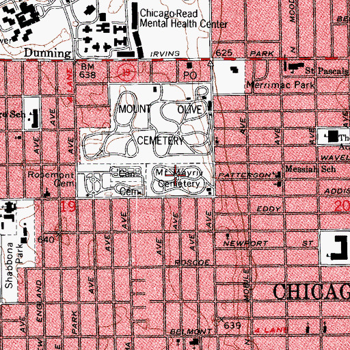 Topographic Map of Zion Gardens Cemetery, IL