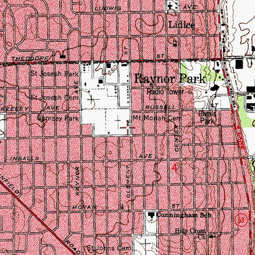 Topographic Map of Mount Moriah Cemetery, IL