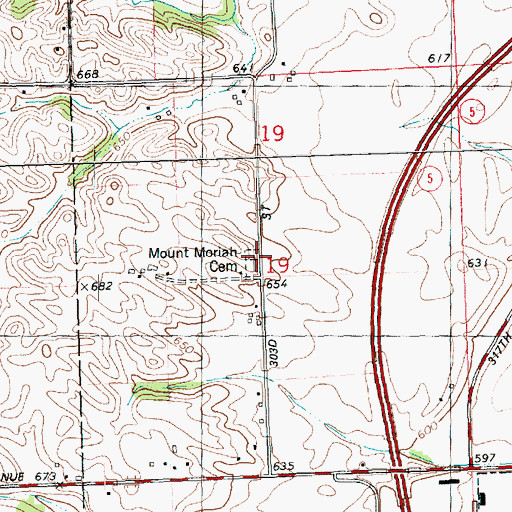Topographic Map of Mount Moriah Cemetery, IL
