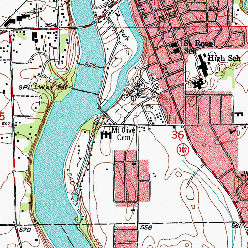 Topographic Map of Mount Olivet Cemetery, IL