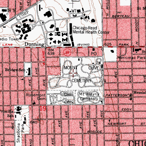 Topographic Map of Mount Olive Cemetery, IL