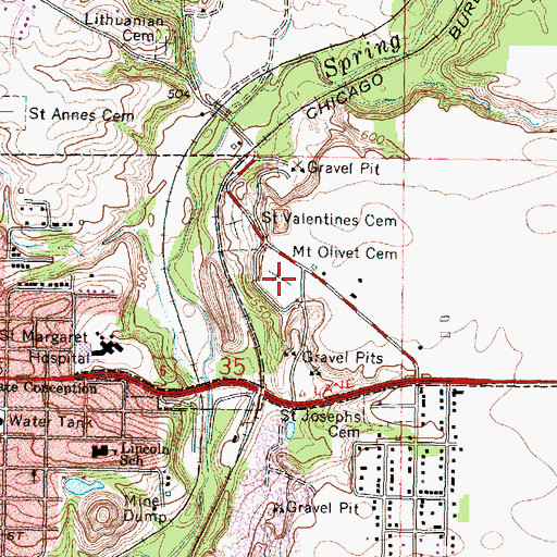 Topographic Map of Mount Olivet Catholic Cemetery, IL