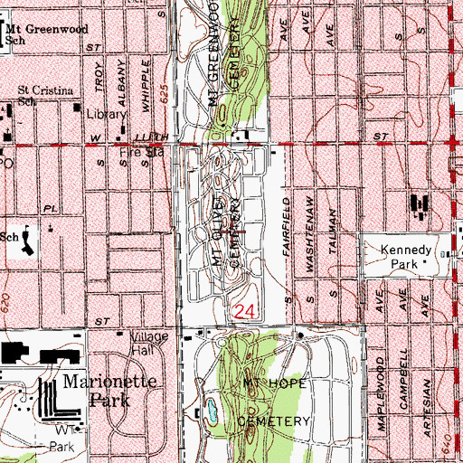 Topographic Map of Mount Olivet Cemetery, IL
