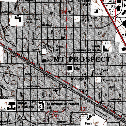 Topographic Map of Mount Prospect, IL