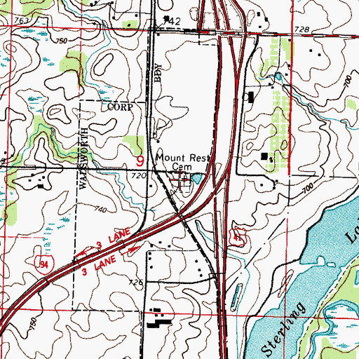 Topographic Map of Mount Rest Cemetery, IL