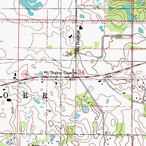 Topographic Map of Mount Thabor Cemetery, IL