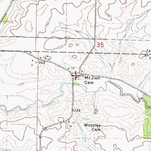 Topographic Map of Mount Zion Cemetery, IL