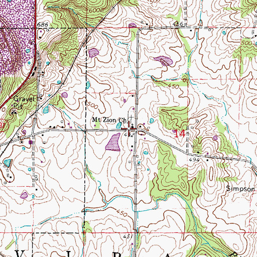 Topographic Map of Mount Zion Missionary Baptist Church, IL