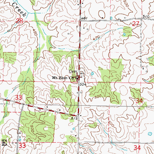 Topographic Map of Mount Zion Church, IL
