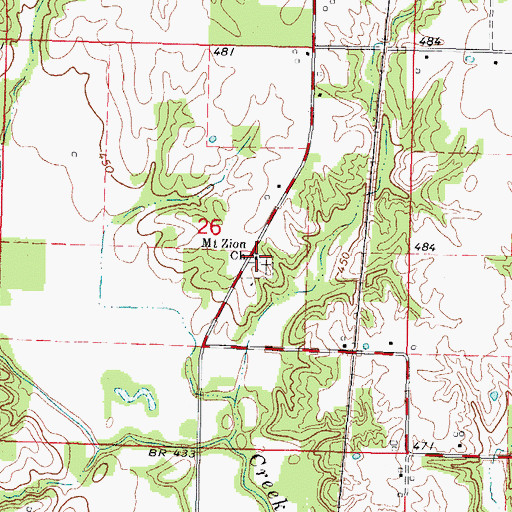 Topographic Map of Mount Zion Church, IL