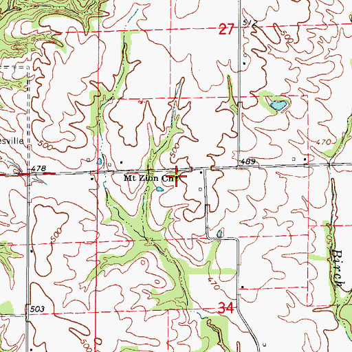 Topographic Map of Mount Zion Church, IL