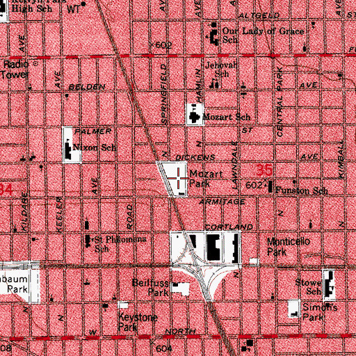 Topographic Map of Mozart Park, IL