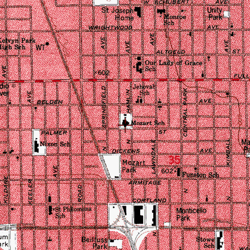 Topographic Map of Mozart Elementary School, IL