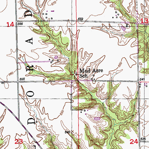 Topographic Map of Mud Acre School (historical), IL