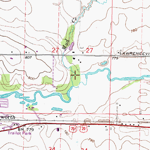 Topographic Map of Mud Creek, IL