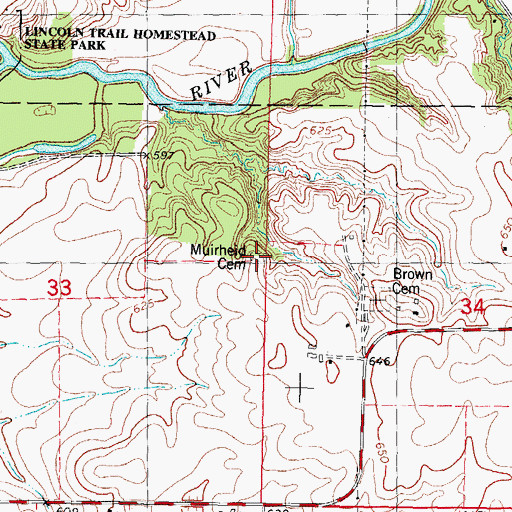 Topographic Map of Muirheid Cemetery, IL