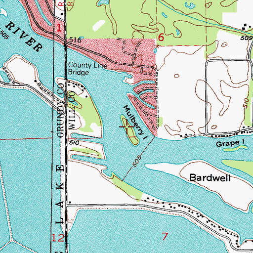 Topographic Map of Mulberry Island, IL