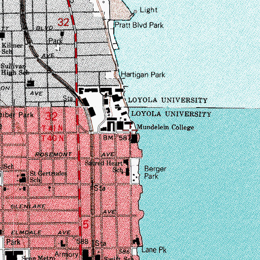 Topographic Map of Mundelein College, IL
