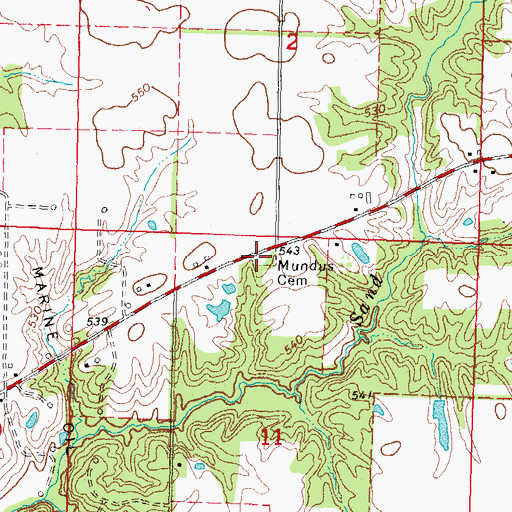 Topographic Map of Mundis Cemetery, IL